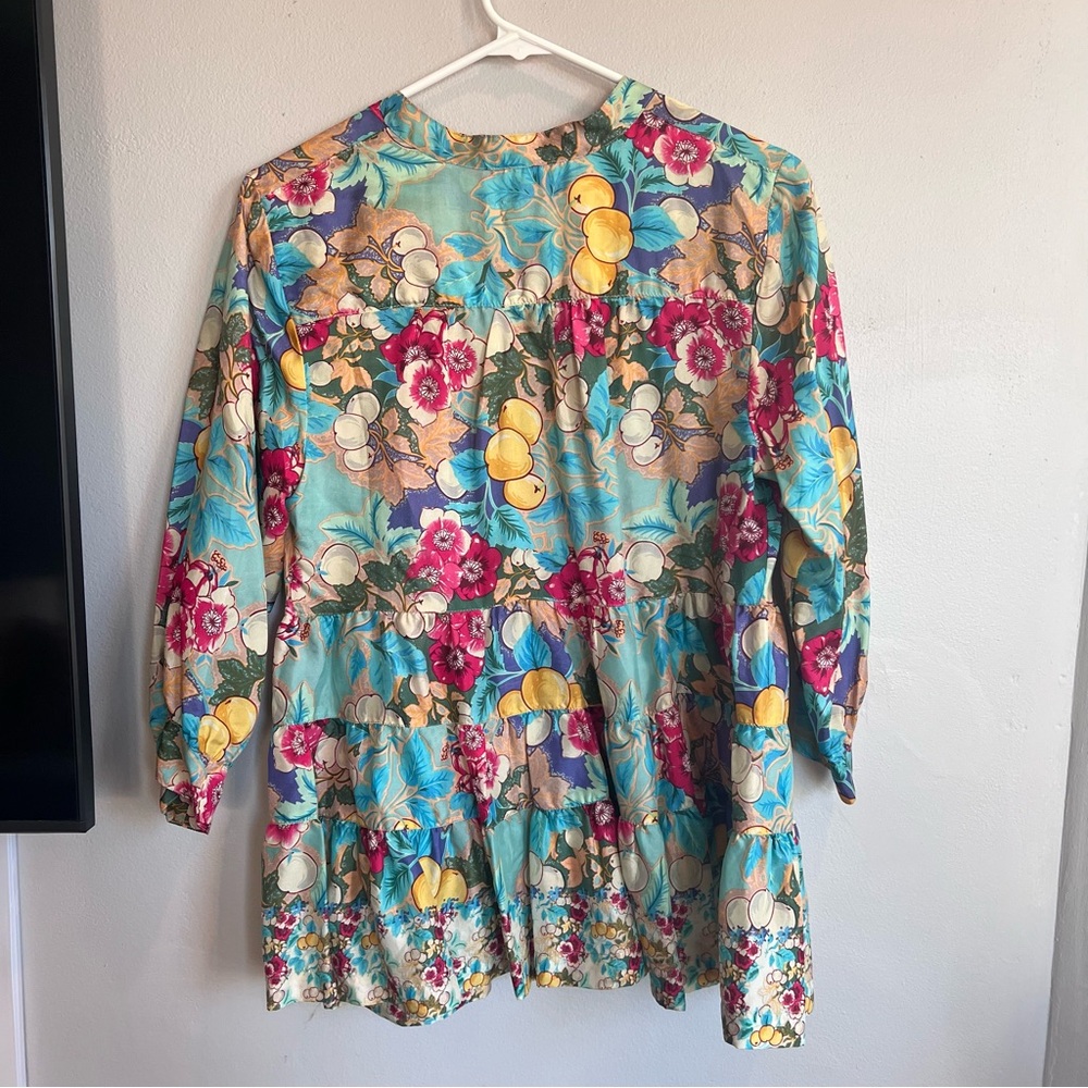 Sundance Printed Floral Silk Blouse Blue S‎ - Picture 4 of 6
